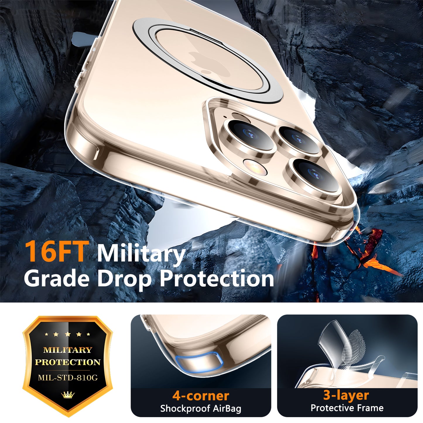 Temdan Designed for iPhone 16 Pro Max Case, 360°Rotatable Ring Stand Case Compatible with MagSafe Military-Grade Protection Magnetic Kickstand Case 6.9 inch-Clear