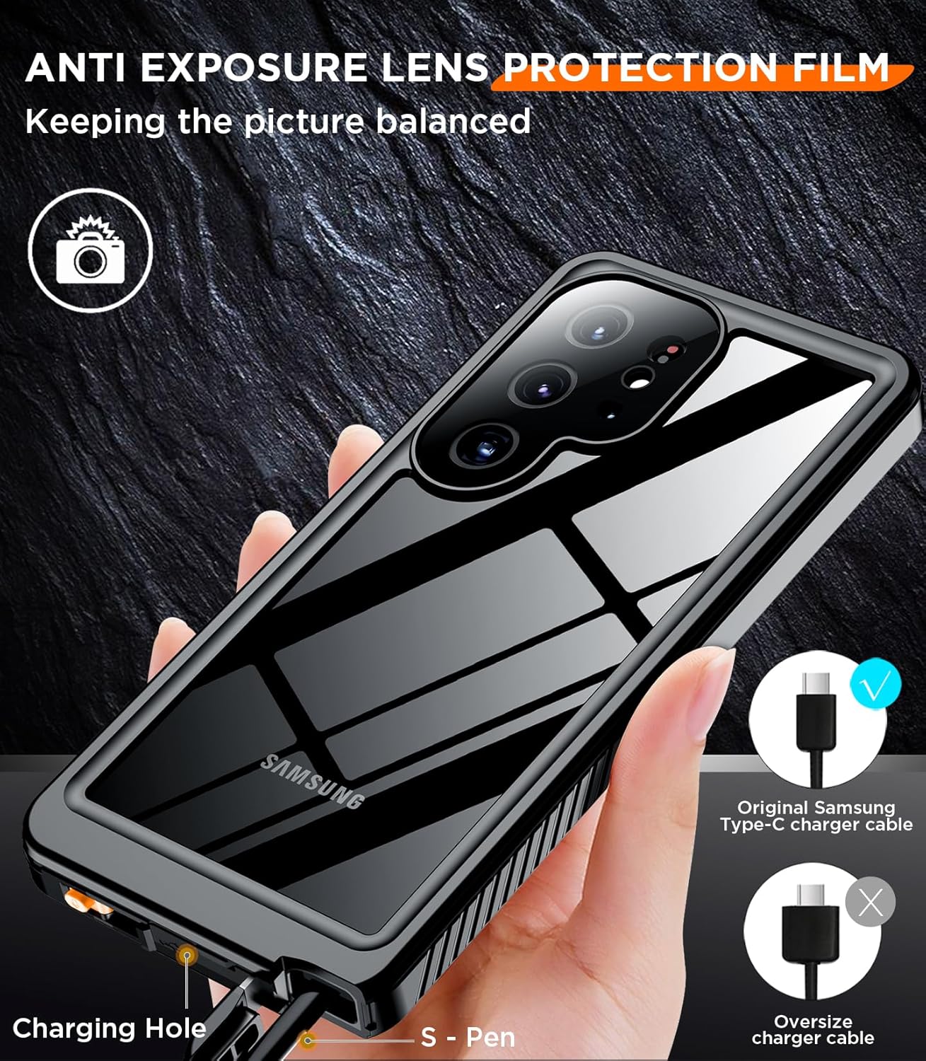 Temdan Designed for Samsung Galaxy S25 Ultra Case Waterproof, Built-in Lens & Screen Protector Military Grade Shockproof Dropproof IP68 Underwater Full Body Phone Case for Galaxy S25 Ultra 6.9"-Black