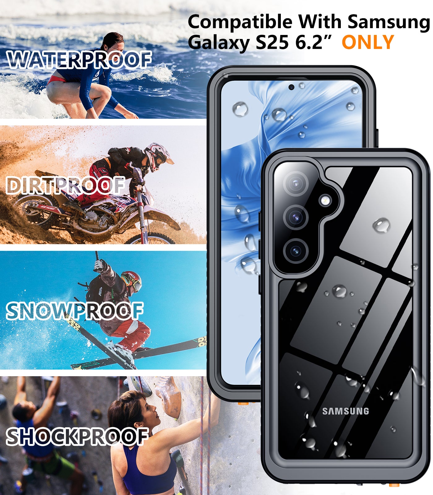 Temdan Designed for Samsung Galaxy S25 Case Waterproof, Built-in Lens & Screen Protector Military Shockproof Dropproof IP68 Underwater Full Body Phone Case for Galaxy S25 5G 6.2"-Black (2025)