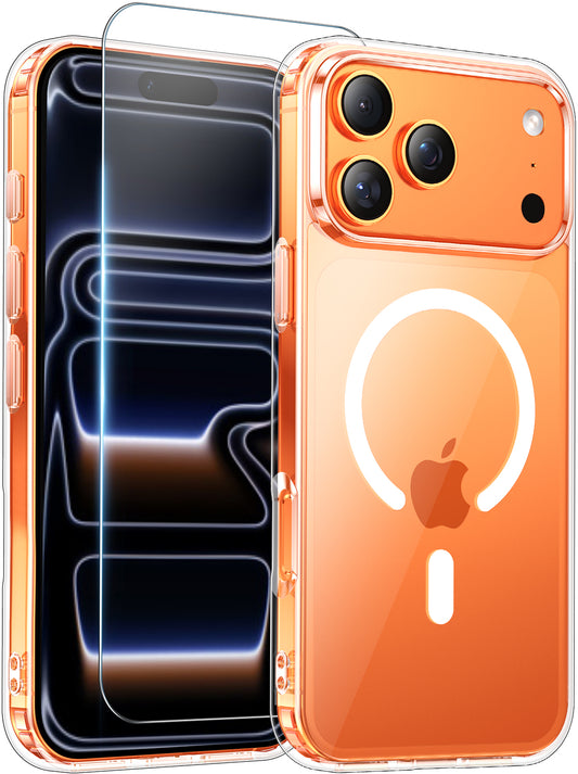 Temdan for iPhone 17 Pro Case Clear with Screen Protector, [Compatible with Magsafe][Anti-Yellowing][Military-Grade Protection] Shockproof Slim Magnetic Phone Case Cover, Transparent