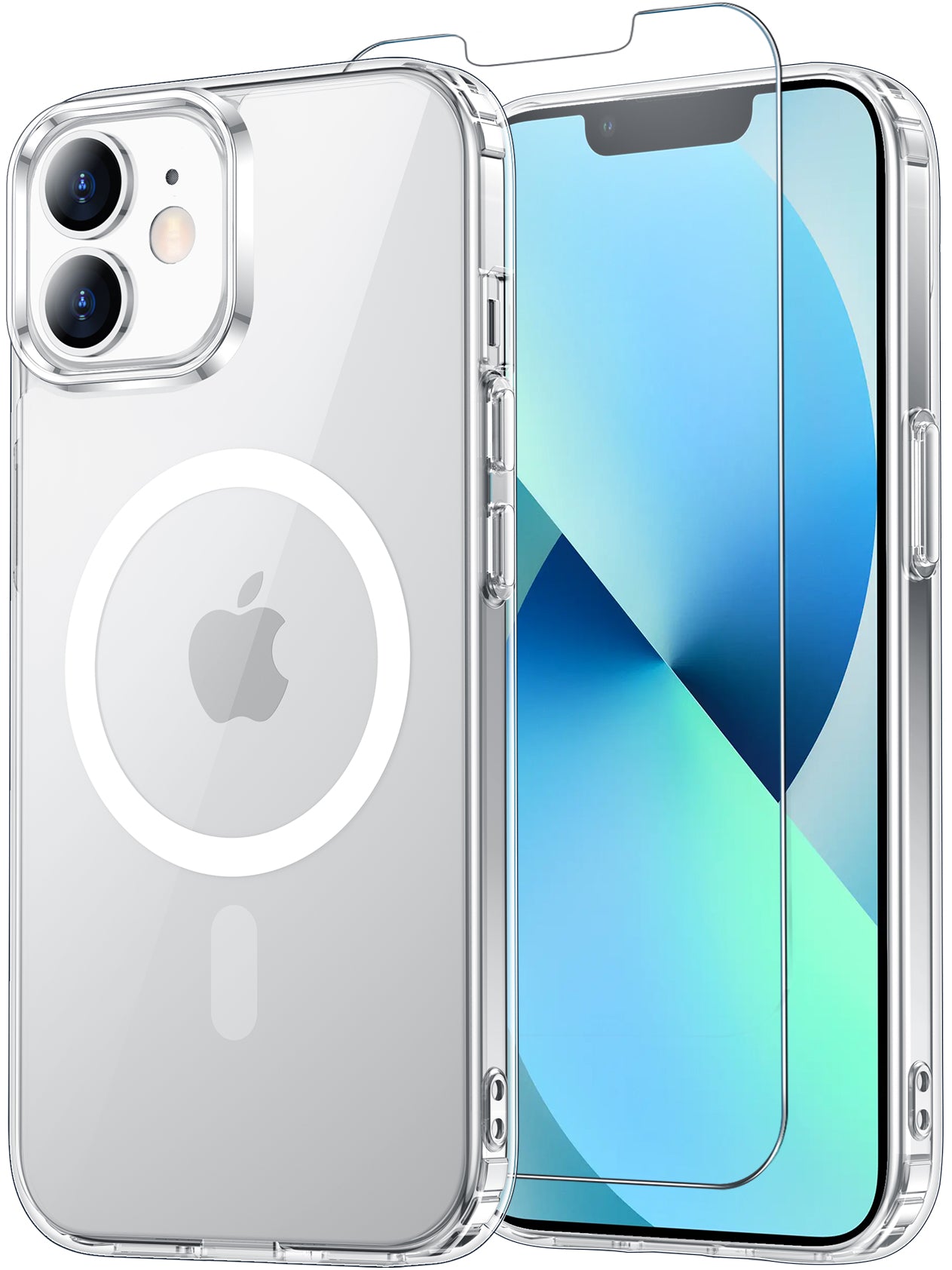 Temdan for iPhone 12 Mini Case & iPhone 13 Mini Case Clear with Screen Protector, Compatible with Magsafe, Anti-Yellowing, Military-Grade Protection, Shockproof Slim Magnetic Phone Case Cover