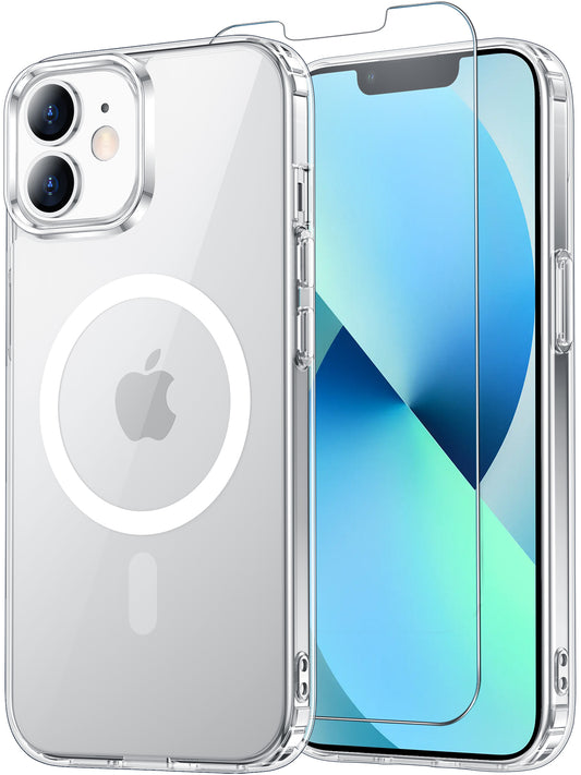 Temdan for iPhone 12 Mini Case & iPhone 13 Mini Case Clear with Screen Protector, Compatible with Magsafe, Anti-Yellowing, Military-Grade Protection, Shockproof Slim Magnetic Phone Case Cover