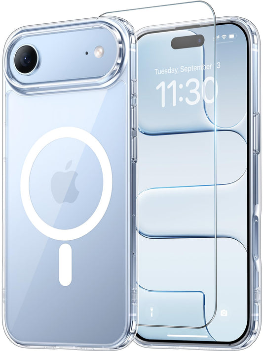 Temdan Designed for Phone 17 Air Case Clear, [Compatible with Magsafe][Screen Protector][Anti-Yellowing][17 Ft Military-Grade Protection] Shockproof Slim Magnetic Phone Case for 6.5 inch , Transparent