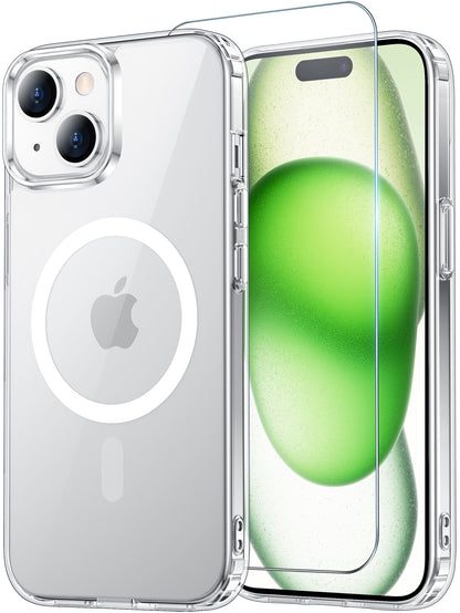 Temdan for iPhone 15 Case & iPhone 14 & iPhone 13 Case Clear with Screen Protector, Compatible with Magsafe, Anti-Yellowing, Military-Grade Protection, Shockproof Slim Magnetic Phone Case Cover