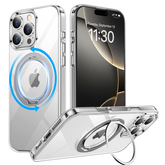 Temdan Designed for iPhone 16 Pro Case, 360°Rotatable Ring Stand Case Compatible with MagSafe Military-Grade Protection Magnetic Kickstand Case 6.3 inch-Clear