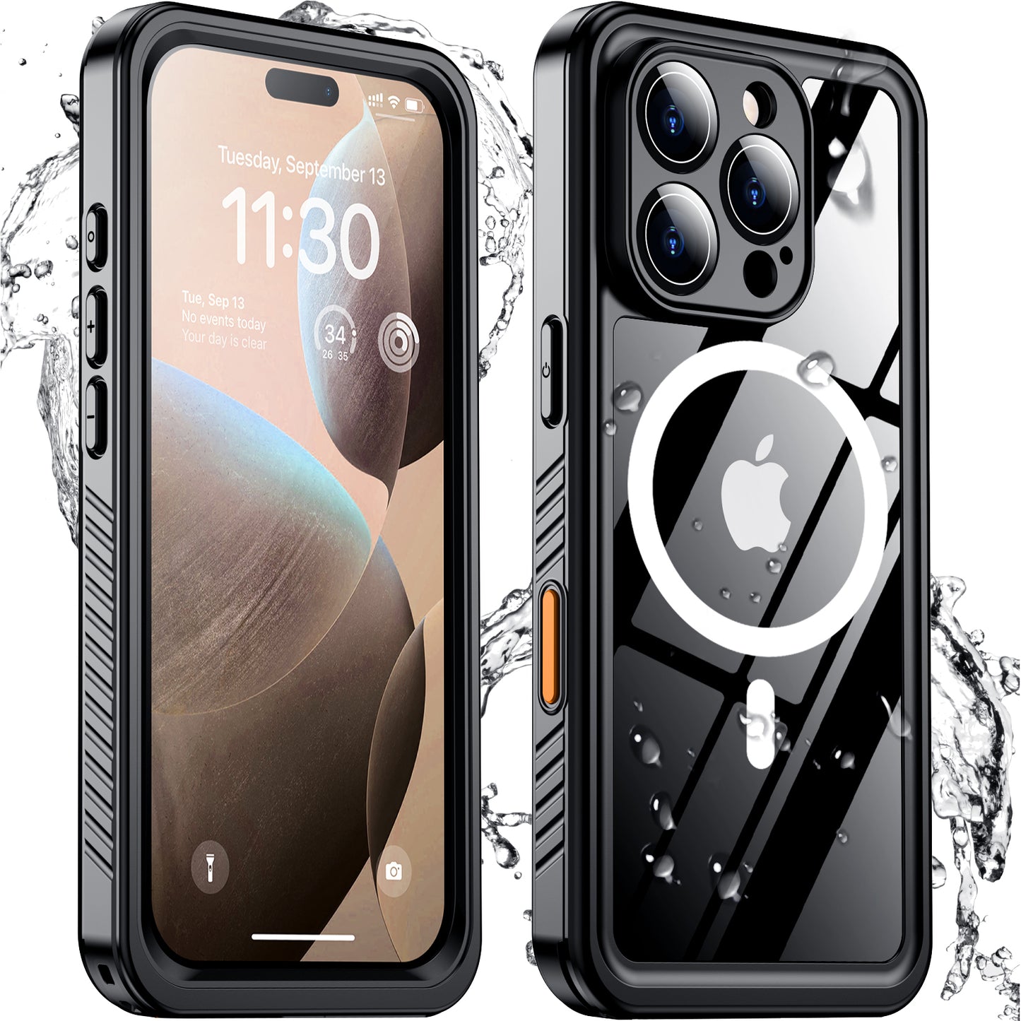 Temdan Magnetic for iPhone 16 Pro Max Case Waterproof,Built-in Screen Protector[IP68 Underwater][Upgrade Military Dropproof][Compatible with MagSafe] Full Body Shockproof Translucent Case 6.9''-Black