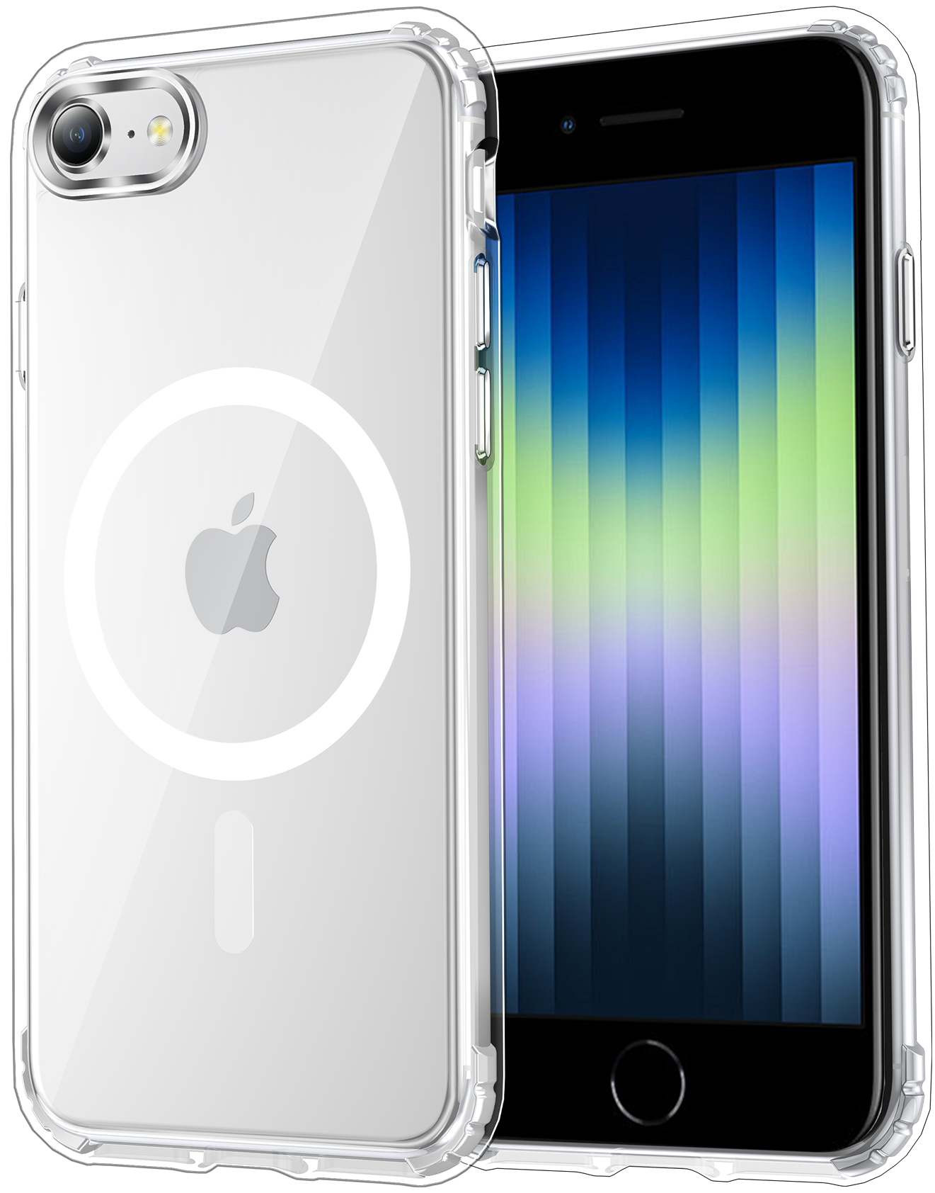 Temdan for iPhone SE Case 2022/2020/3rd/2rd Clear with Screen Protector, Compatible with Magsafe, Anti-Yellowing, Military-Grade Protection, Shockproof Slim Magnetic Phone Case Cover, Transparent