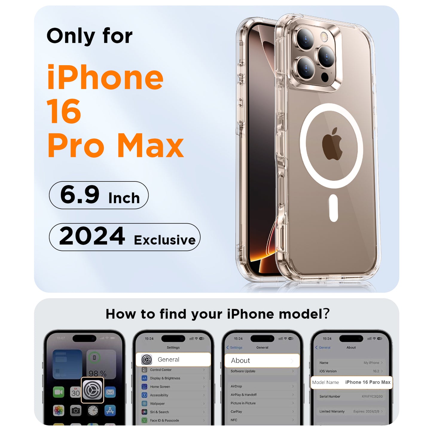 Temdan Dual-Layer Box Designed for iPhone 16 Pro Max Case Clear with MagSafe, Heavy Duty Protection Anti-Yellowing 16FT Military Grade Drop Shockproof Phone Case for iPhone 16 Pro Max 6.9" - Clear