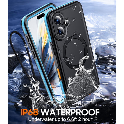 Temdan Magnetic for iPhone 16 Case Waterproof, [Built-in Ring Invisible Stand & Screen Protector][IP68 Underwater][Dropproof][Dustproof][Real 360] Shockproof Protective Phone Case 6.1'' -Blue