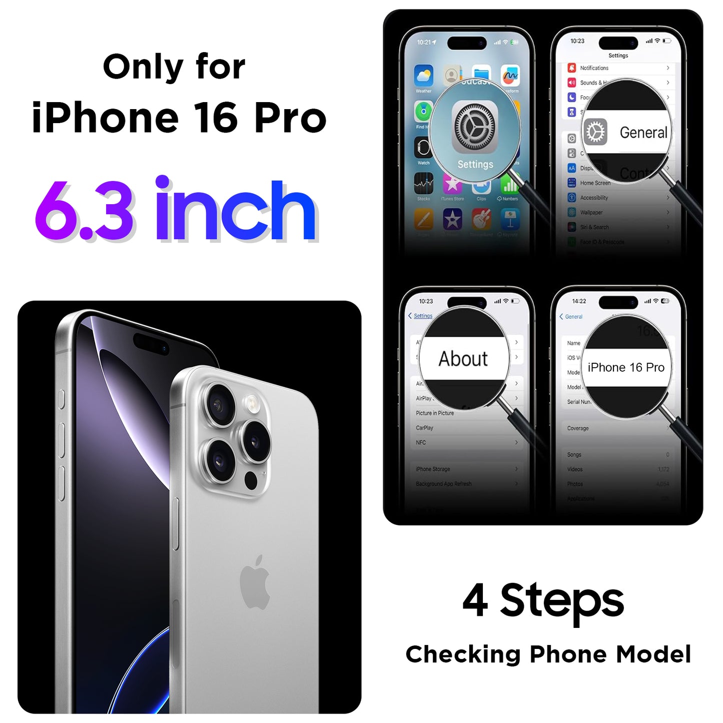 Temdan Compatible with iPhone 16 Pro Case Waterproof, Built-in Screen & Camera Protector IP68 Underwater Full Body 16FT Military Dropproof Shockproof Phone Case 6.3"-Black/Clear