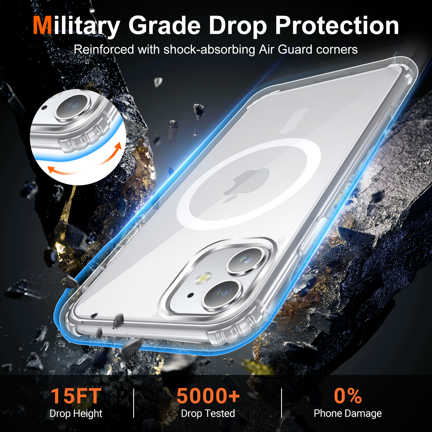 Temdan for iPhone 11 Case Clear with Screen Protector, Compatible with Magsafe, Anti-Yellowing, Military-Grade Protection, Shockproof Slim Magnetic Phone Case Cover,