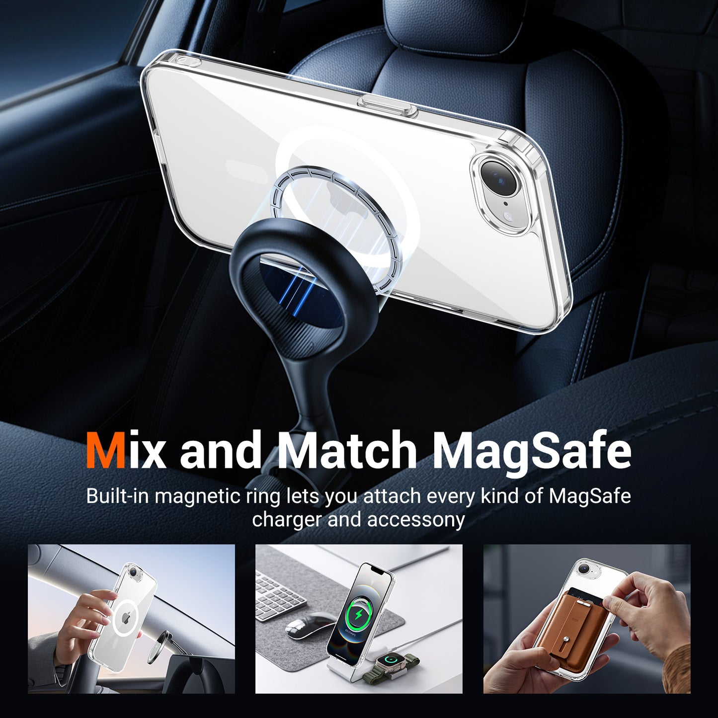 Temdan for iPhone 16e Case Clear with Screen Protector, Compatible with Magsafe, Anti-Yellowing, Military-Grade Protection, Shockproof Slim Magnetic Phone Case Cover, Transparent