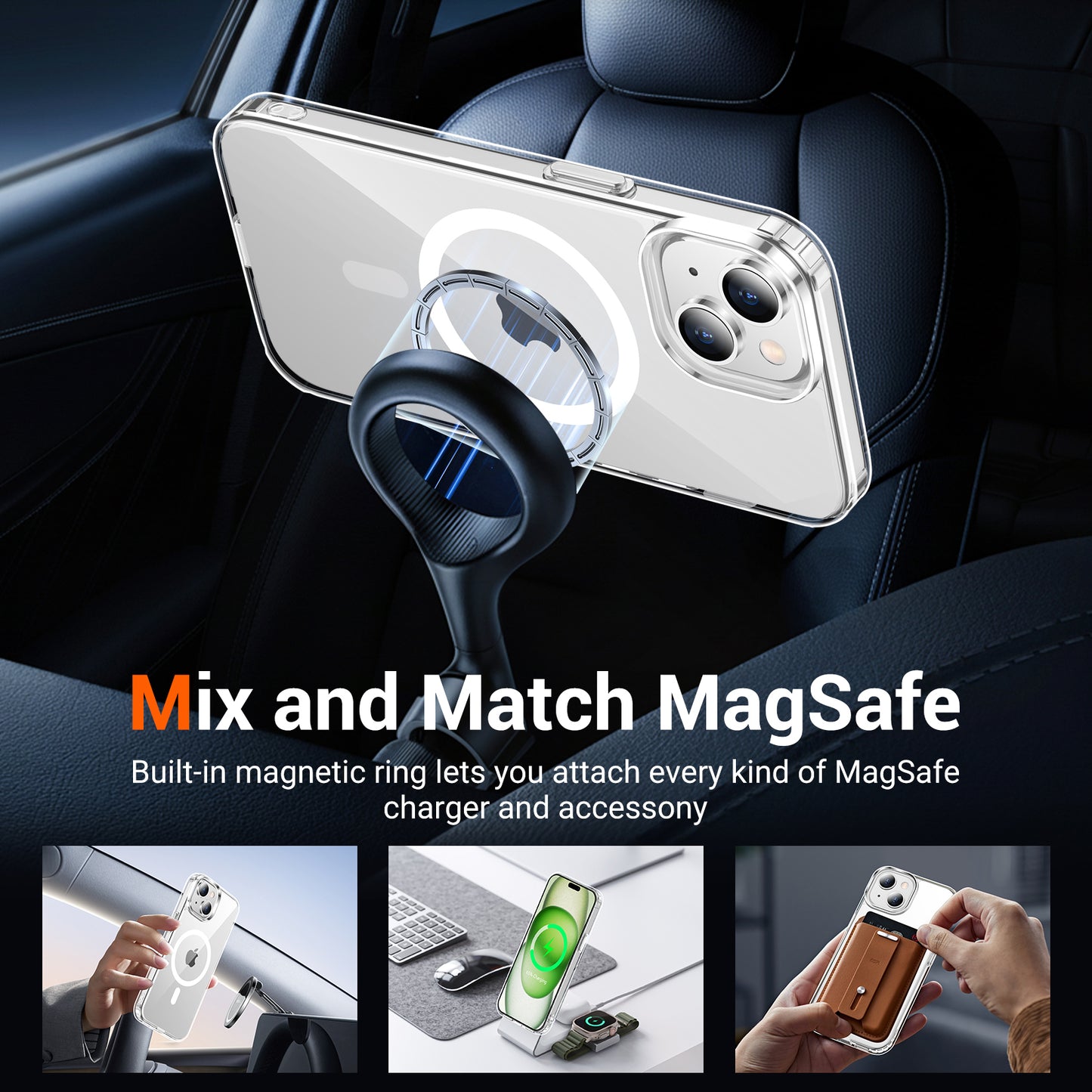 Temdan for iPhone 15 Case & iPhone 14 & iPhone 13 Case Clear with Screen Protector, Compatible with Magsafe, Anti-Yellowing, Military-Grade Protection, Shockproof Slim Magnetic Phone Case Cover