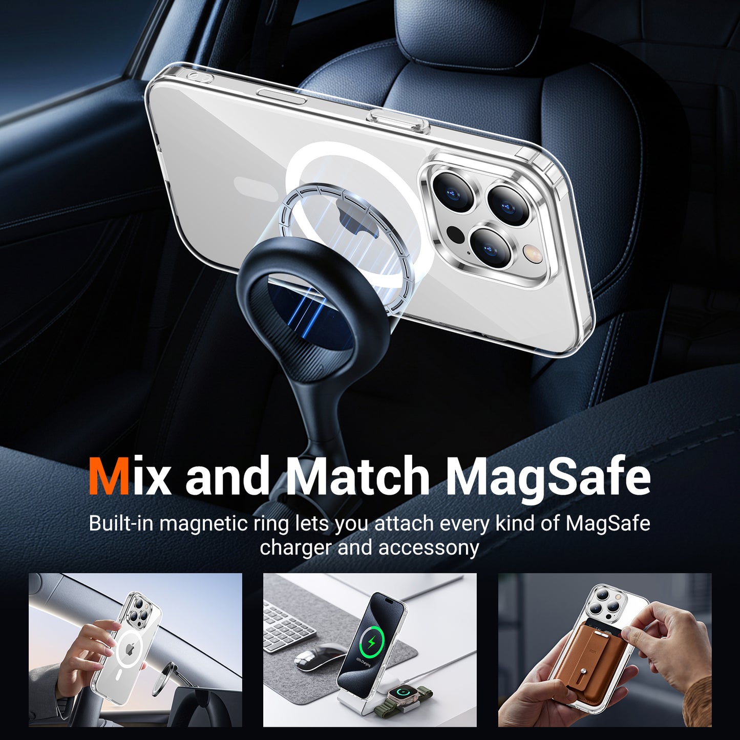 Temdan for iPhone 15 Pro Max Case Clear with Screen Protector, Compatible with Magsafe, Anti-Yellowing, Military-Grade Protection, Shockproof Slim Magnetic Phone Case Cover, Transparent