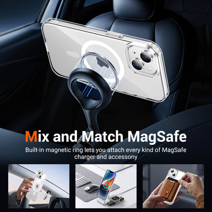 Temdan for iPhone 14 Plus Case Clear, Compatible with Magsafe, Anti-Yellowing, Military-Grade Protection, Shockproof Slim Magnetic Phone Case Cover, Transparent