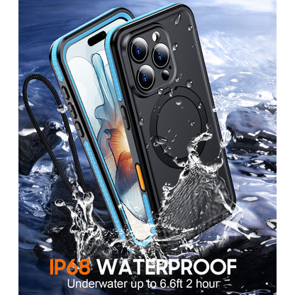 Temdan Magnetic for iPhone 16 Pro Max Case Waterproof, [Built-in Ring Invisible Stand & Screen Protector][IP68 Underwater][Dropproof][Dustproof][Real 360] Shockproof Protective Phone Case 6.9'' -Blue