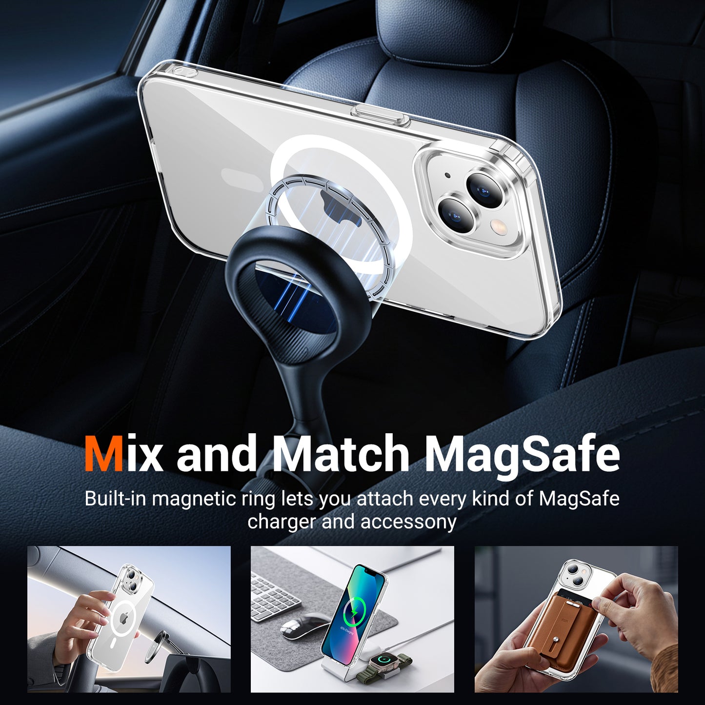 Temdan for iPhone 13 Case Clear, Compatible with Magsafe, Anti-Yellowing, Military-Grade Protection, Shockproof Slim Magnetic Phone Case Cover, Transparent