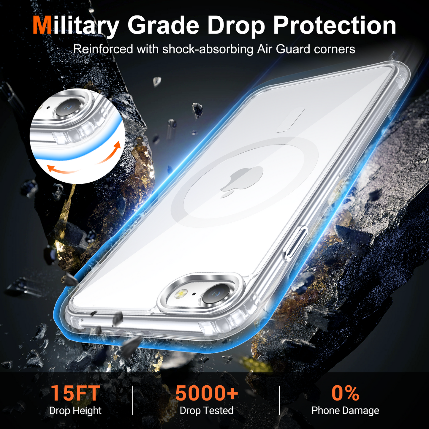 Temdan for iPhone SE Case 2022/2020/3rd/2rd Clear with Screen Protector, Compatible with Magsafe, Anti-Yellowing, Military-Grade Protection, Shockproof Slim Magnetic Phone Case Cover, Transparent