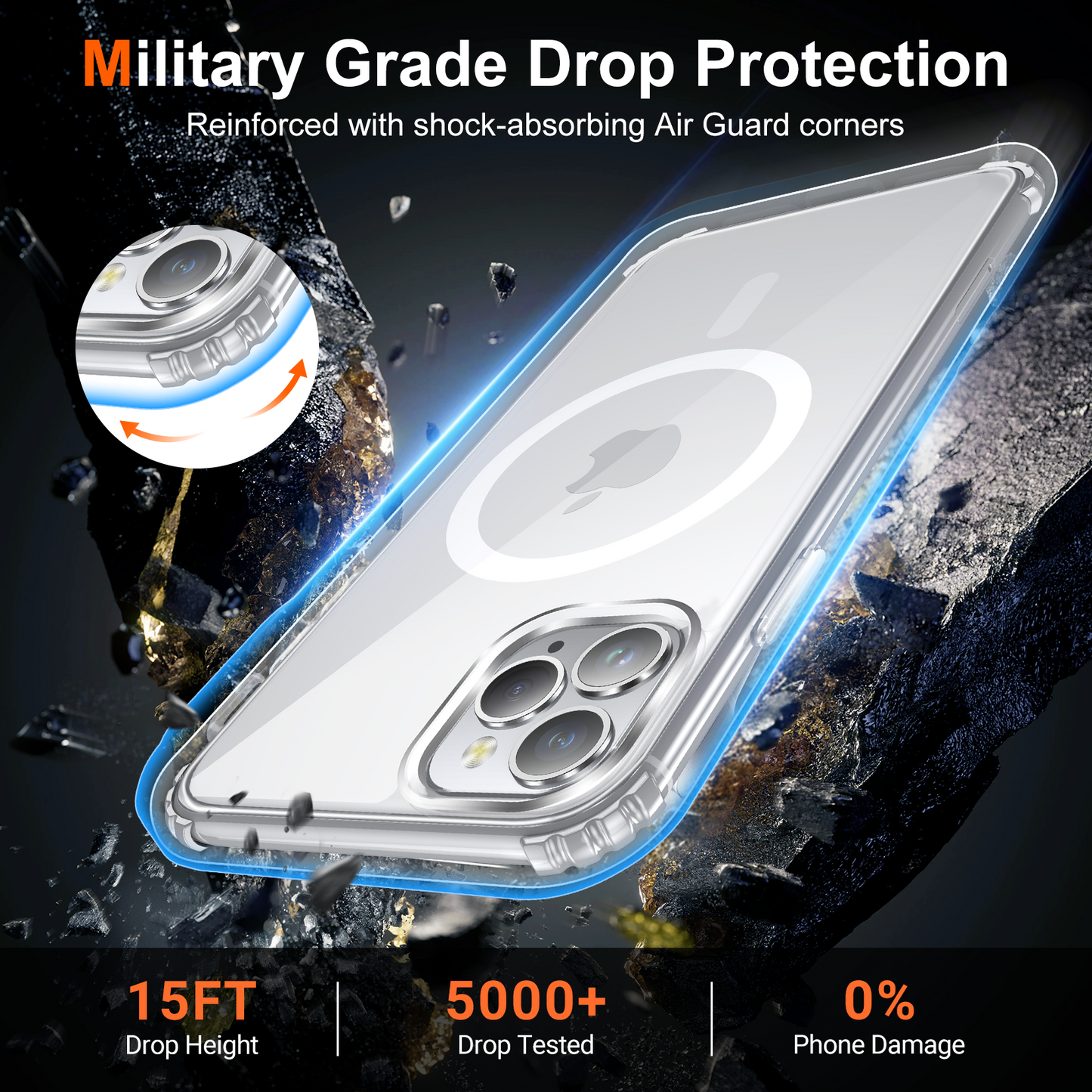 Temdan for iPhone 11 Pro Case Clear, Compatible with Magsafe, Anti-Yellowing, Military-Grade Protection, Shockproof Slim Magnetic Phone Case Cover, Transparent