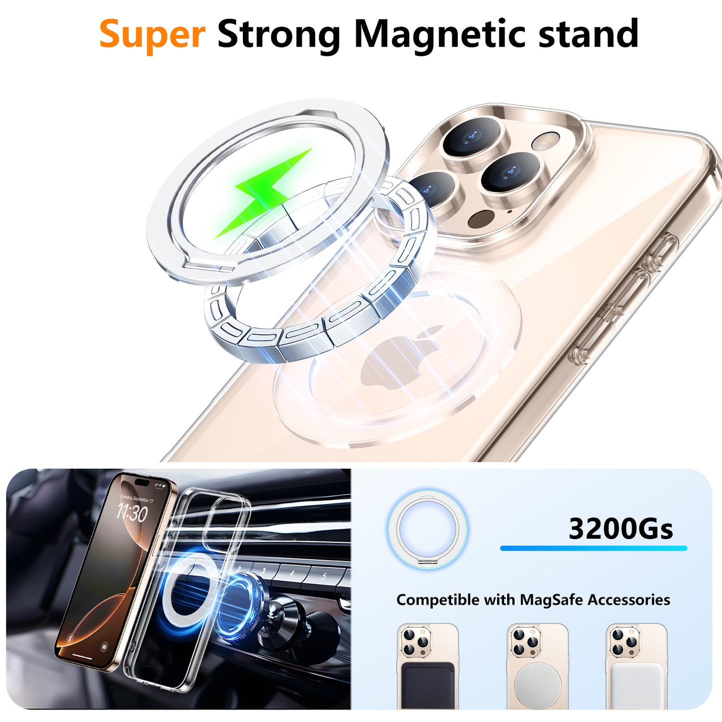 Temdan Designed for iPhone 16 Pro Max Case, 360°Rotatable Ring Stand Case Compatible with MagSafe Military-Grade Protection Magnetic Kickstand Case 6.9 inch-Clear