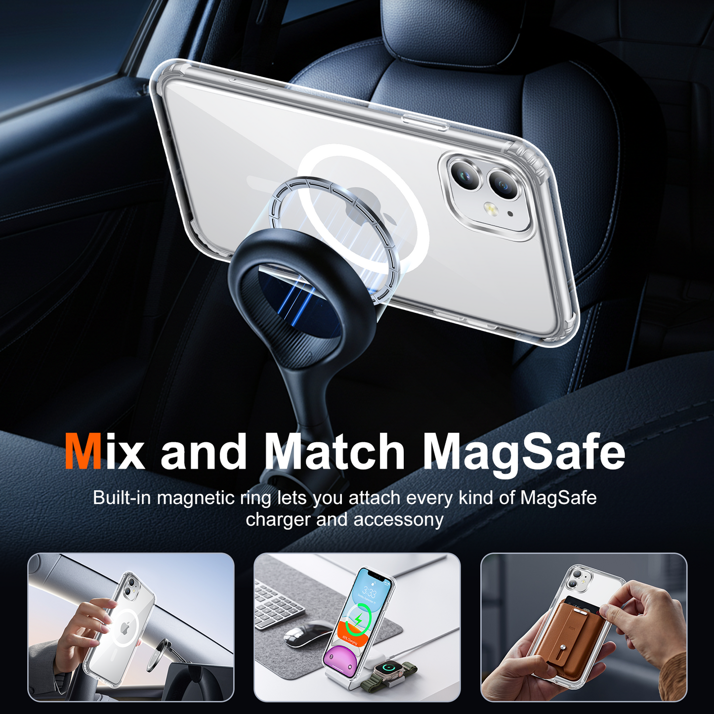 Temdan for iPhone 11 Case Clear with Screen Protector, Compatible with Magsafe, Anti-Yellowing, Military-Grade Protection, Shockproof Slim Magnetic Phone Case Cover,