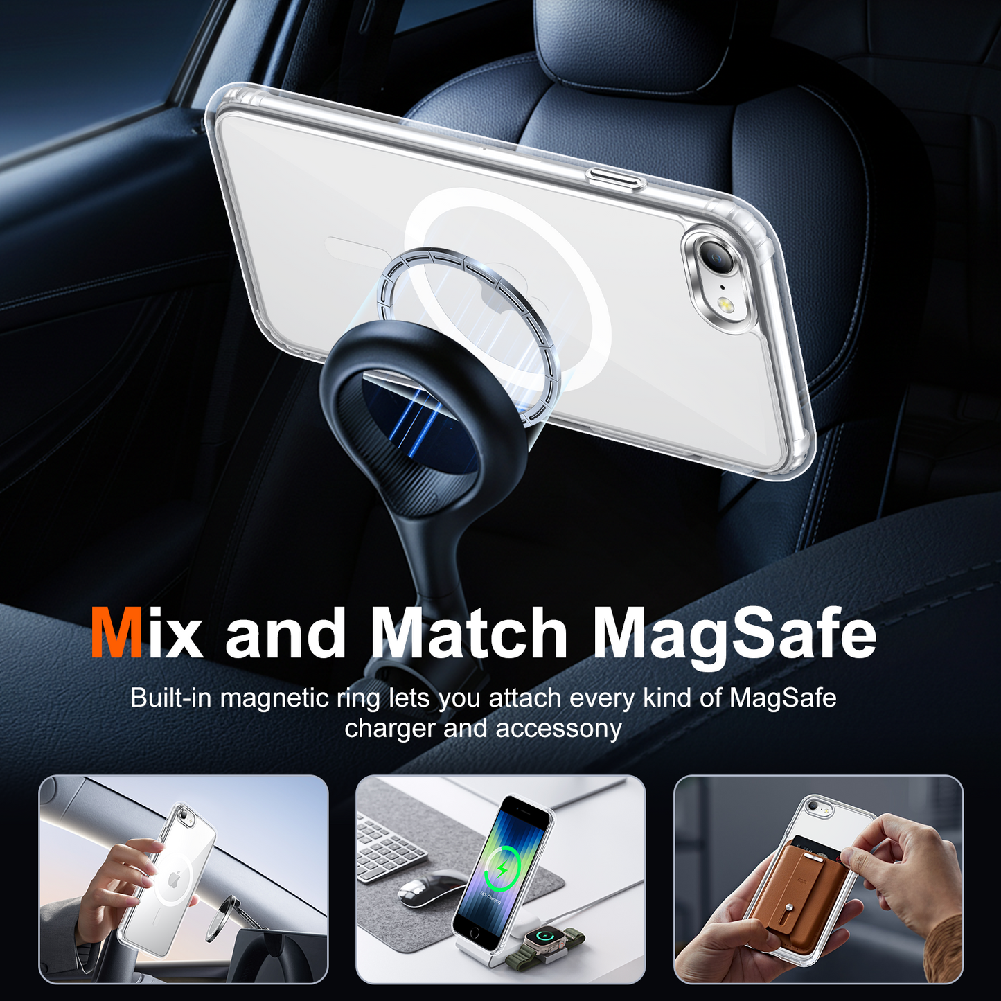 Temdan for iPhone SE Case 2022/2020/3rd/2rd Clear with Screen Protector, Compatible with Magsafe, Anti-Yellowing, Military-Grade Protection, Shockproof Slim Magnetic Phone Case Cover, Transparent