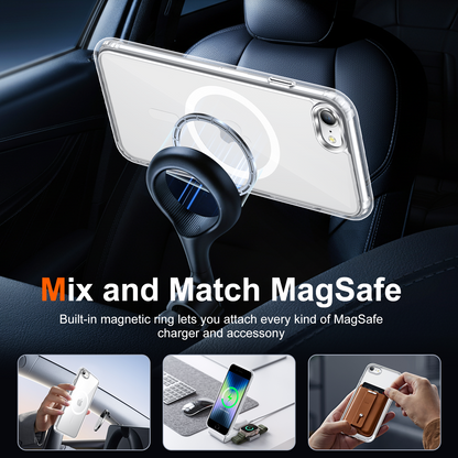 Temdan for iPhone SE Case 2022/2020/3rd/2rd Clear with Screen Protector, Compatible with Magsafe, Anti-Yellowing, Military-Grade Protection, Shockproof Slim Magnetic Phone Case Cover, Transparent