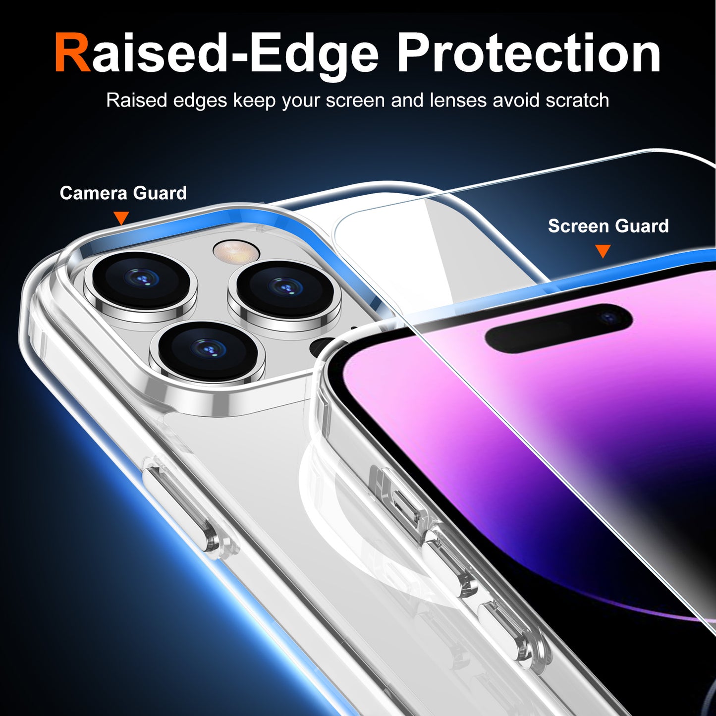 Temdan for iPhone 14 Pro Max Case Clear with Screen Protector, Compatible with Magsafe, Anti-Yellowing, Military-Grade Protection, Shockproof Slim Magnetic Phone Case Cover, Transparent