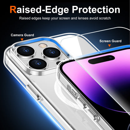Temdan for iPhone 14 Pro Max Case Clear with Screen Protector, Compatible with Magsafe, Anti-Yellowing, Military-Grade Protection, Shockproof Slim Magnetic Phone Case Cover, Transparent
