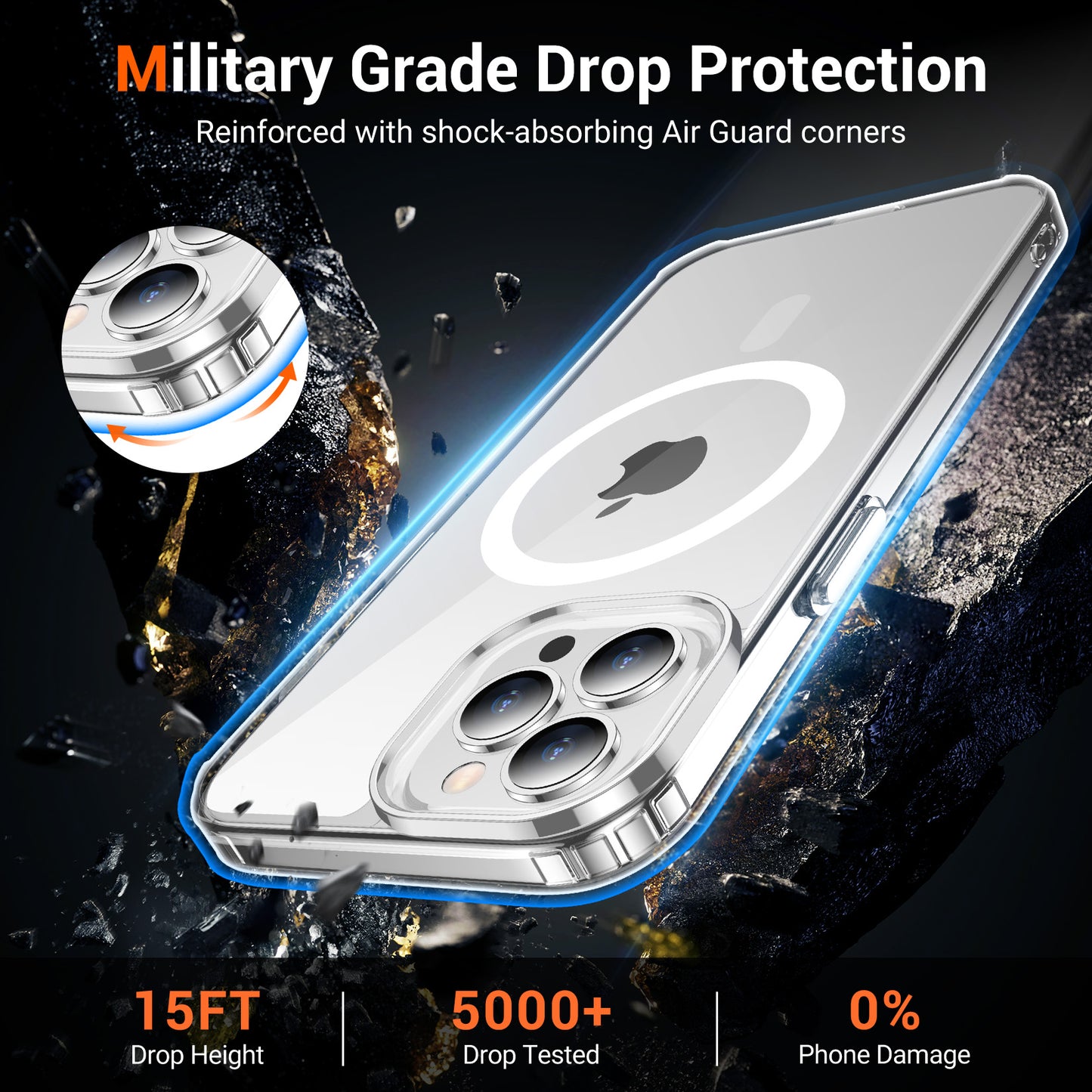 Temdan for iPhone 12 Pro Max Case Clear, Compatible with Magsafe, Anti-Yellowing, Military-Grade Protection, Shockproof Slim Magnetic Phone Case Cover, Transparent