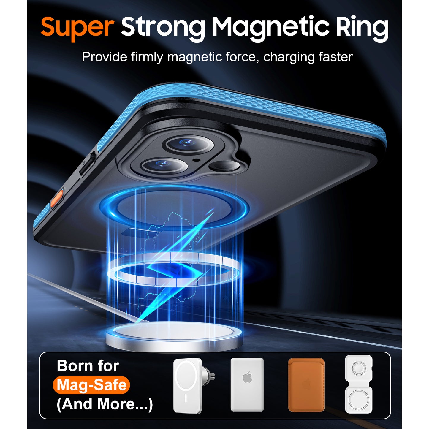 Temdan Magnetic for iPhone 16 Plus Case Waterproof, [Built-in Ring Invisible Stand & Screen Protector][IP68 Underwater][Dropproof][Dustproof][Real 360] Shockproof Protective Phone Case 6.7'' -Blue