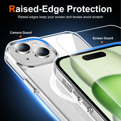 Temdan for iPhone 15 Case & iPhone 14 & iPhone 13 Case Clear with Screen Protector, Compatible with Magsafe, Anti-Yellowing, Military-Grade Protection, Shockproof Slim Magnetic Phone Case Cover