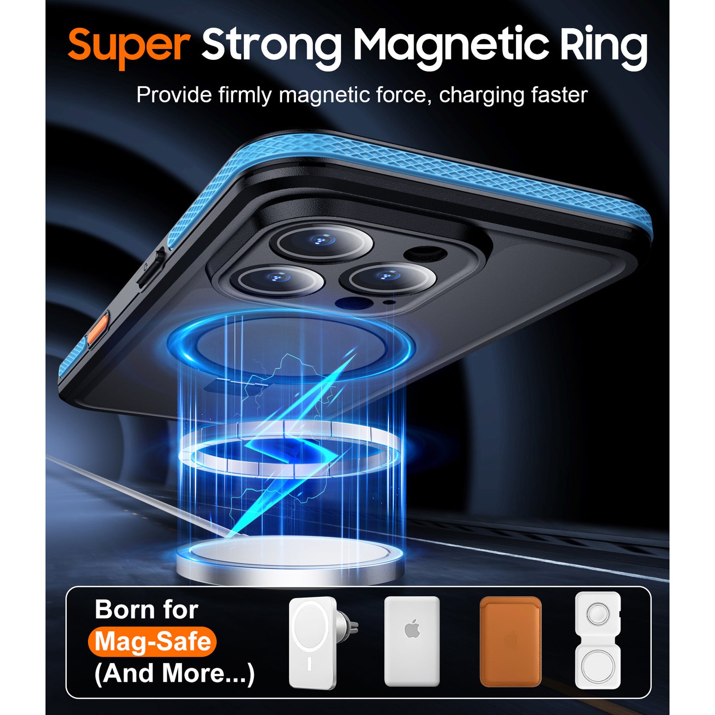 Temdan Magnetic for iPhone 16 Pro Case Waterproof, [Built-in Ring Invisible Stand & Screen Protector][IP68 Underwater][Dropproof][Dustproof][Real 360] Shockproof Protective Phone Case 6.3'' -Blue