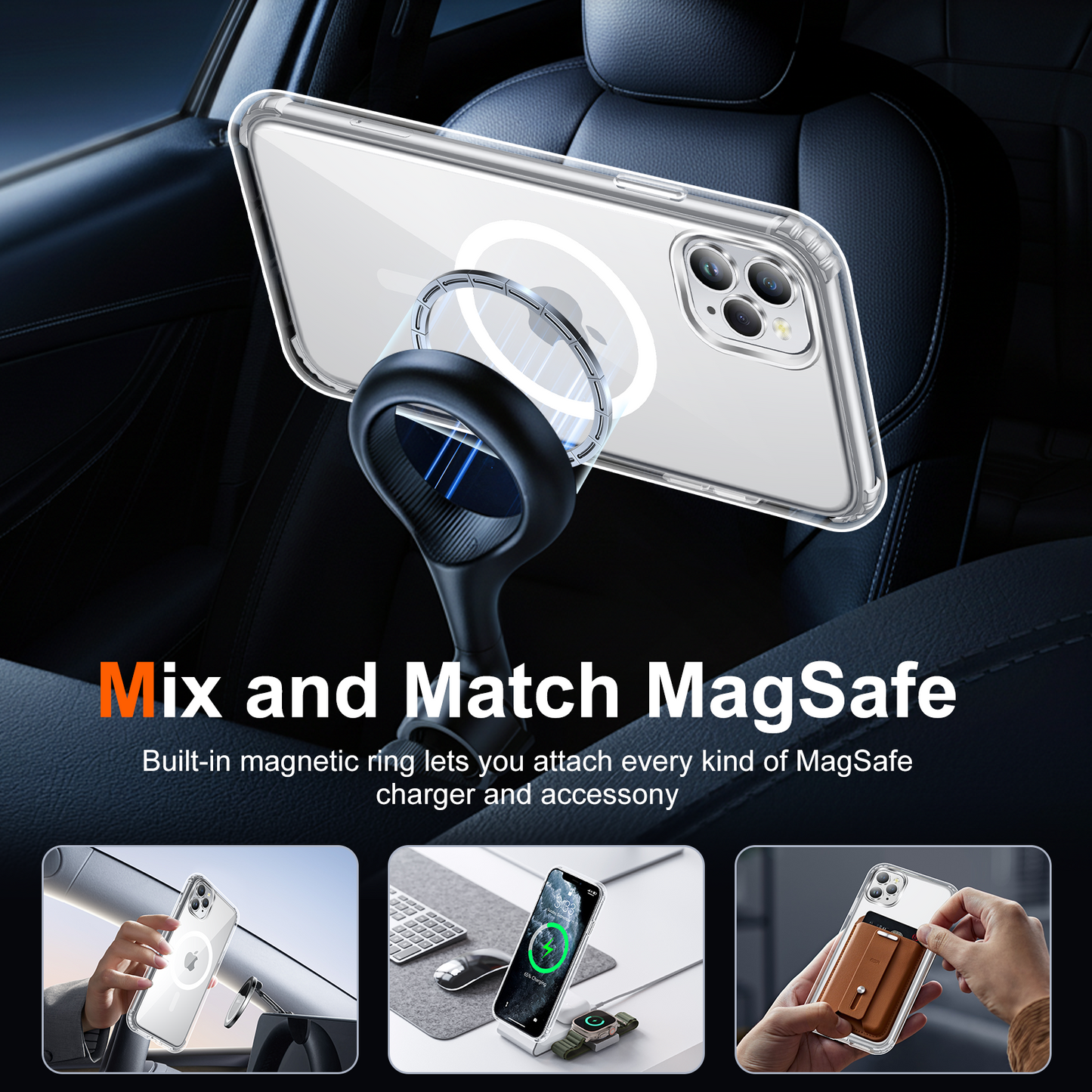 Temdan for iPhone 11 Pro Case Clear, Compatible with Magsafe, Anti-Yellowing, Military-Grade Protection, Shockproof Slim Magnetic Phone Case Cover, Transparent