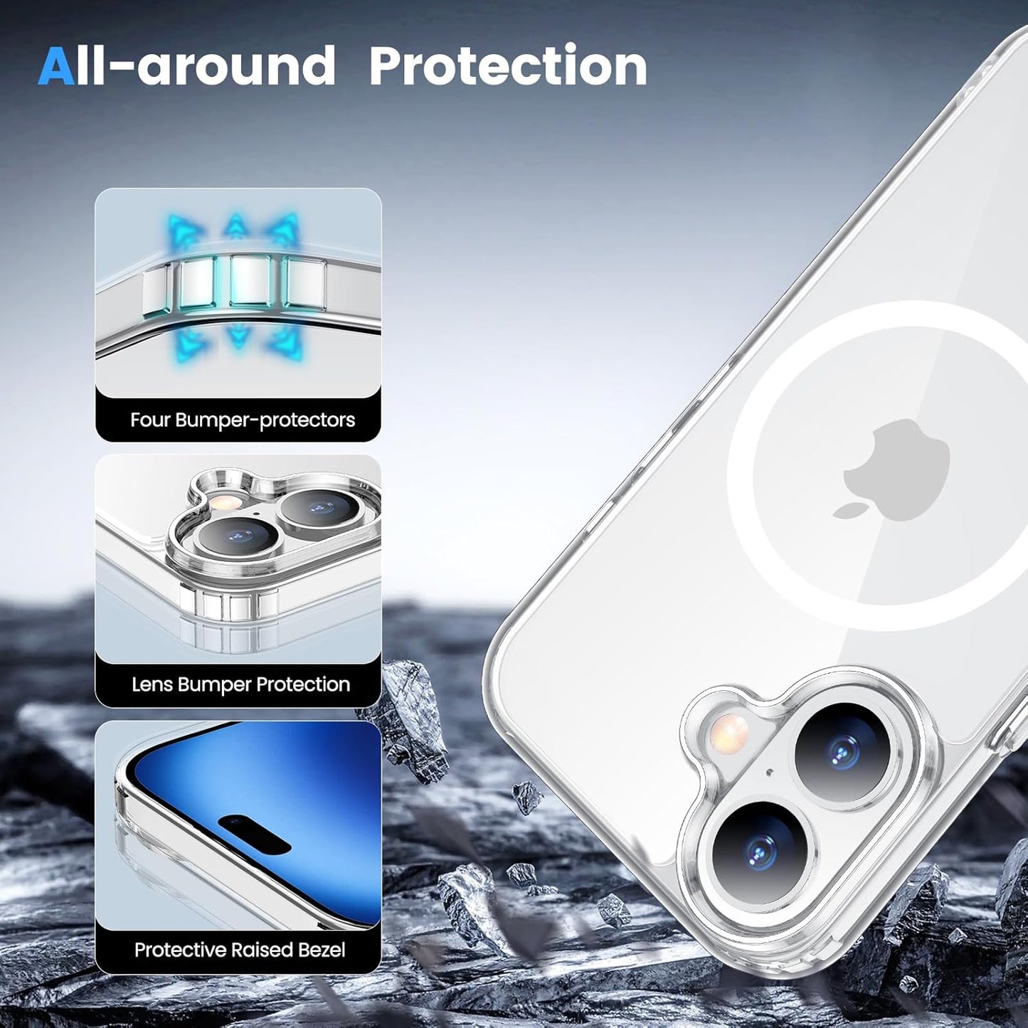 Temdan for iPhone 16 Case Clear, [Compatible with Magsafe][Anti-Yellowing][Military-Grade Protection] Shockproof Slim Phone Case for iPhone 16 6.1 inch, Clear