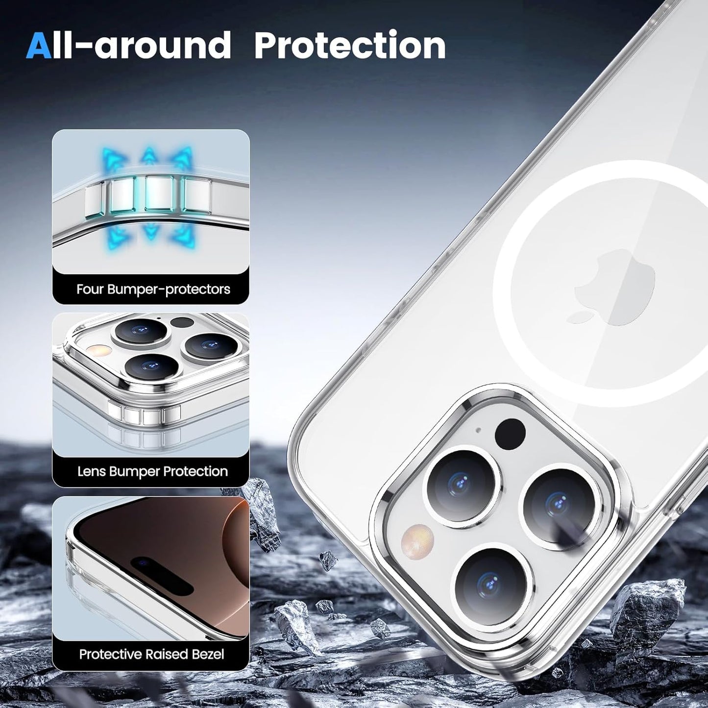 Temdan for iPhone 16 Pro Max Case Clear, [Compatible with Magsafe][Anti-Yellowing][Military-Grade Protection] Shockproof Slim Phone Case for iPhone 16 Pro Max 6.9 inch