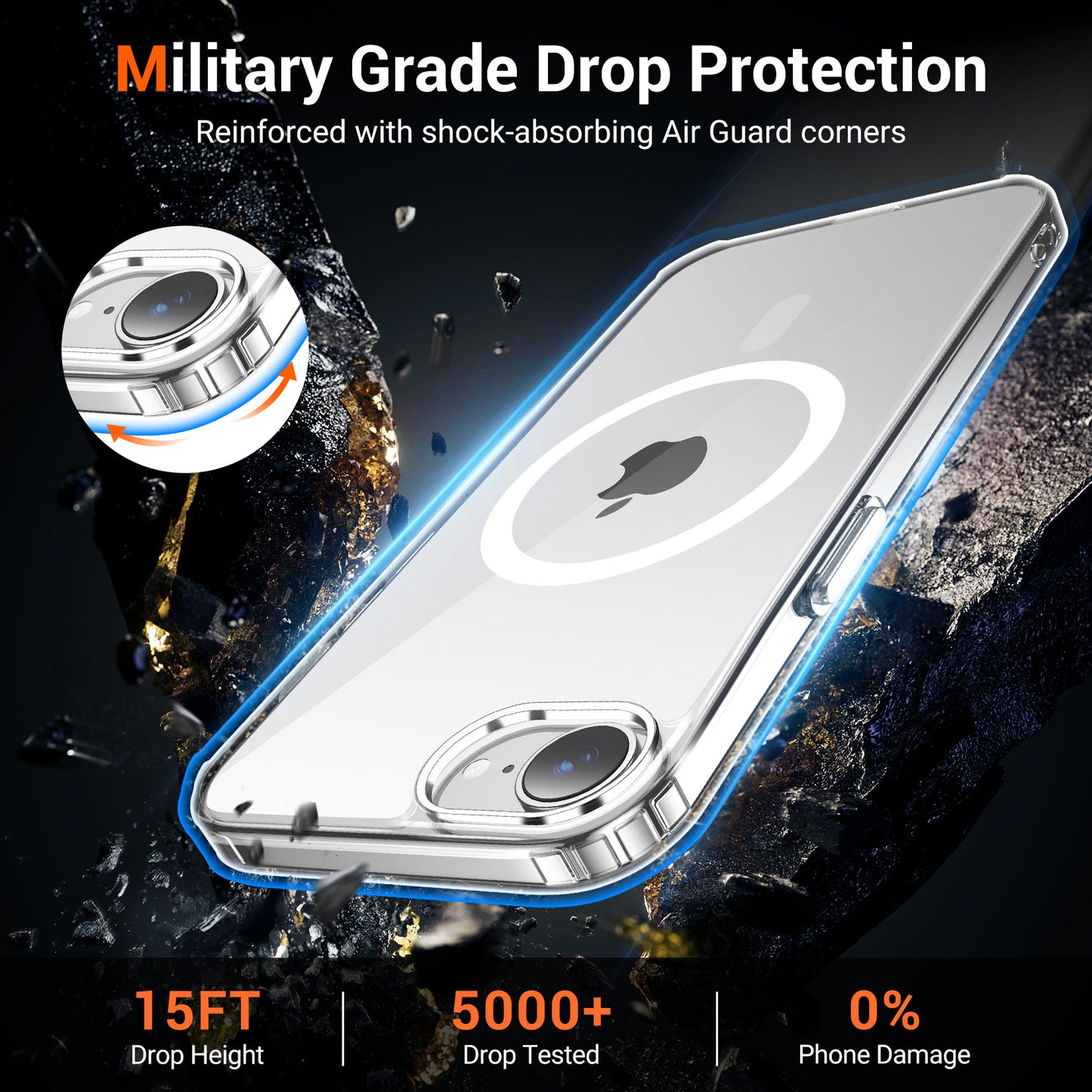 Temdan for iPhone 16e Case Clear with Screen Protector, Compatible with Magsafe, Anti-Yellowing, Military-Grade Protection, Shockproof Slim Magnetic Phone Case Cover, Transparent