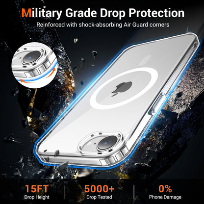 Temdan for iPhone 16e Case Clear with Screen Protector, Compatible with Magsafe, Anti-Yellowing, Military-Grade Protection, Shockproof Slim Magnetic Phone Case Cover, Transparent