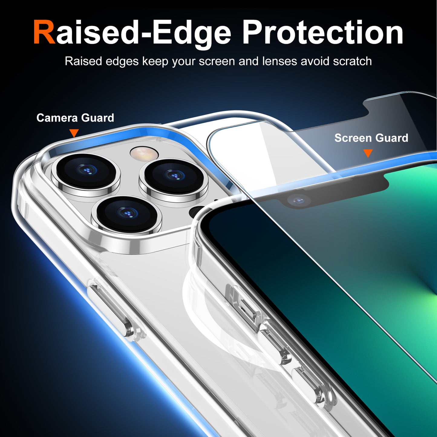 Temdan for iPhone 13 Pro Max Case Clear with Screen Protector, Compatible with Magsafe, Anti-Yellowing, Military-Grade Protection, Shockproof Slim Magnetic Phone Case Cover, Transparent