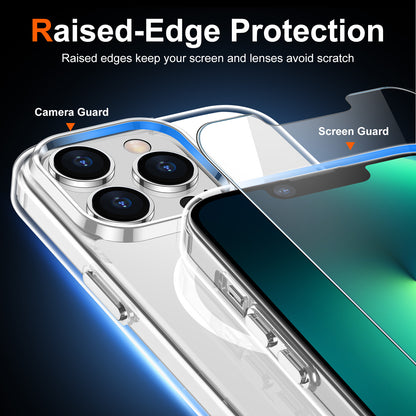 Temdan for iPhone 13 Pro Max Case Clear with Screen Protector, Compatible with Magsafe, Anti-Yellowing, Military-Grade Protection, Shockproof Slim Magnetic Phone Case Cover, Transparent