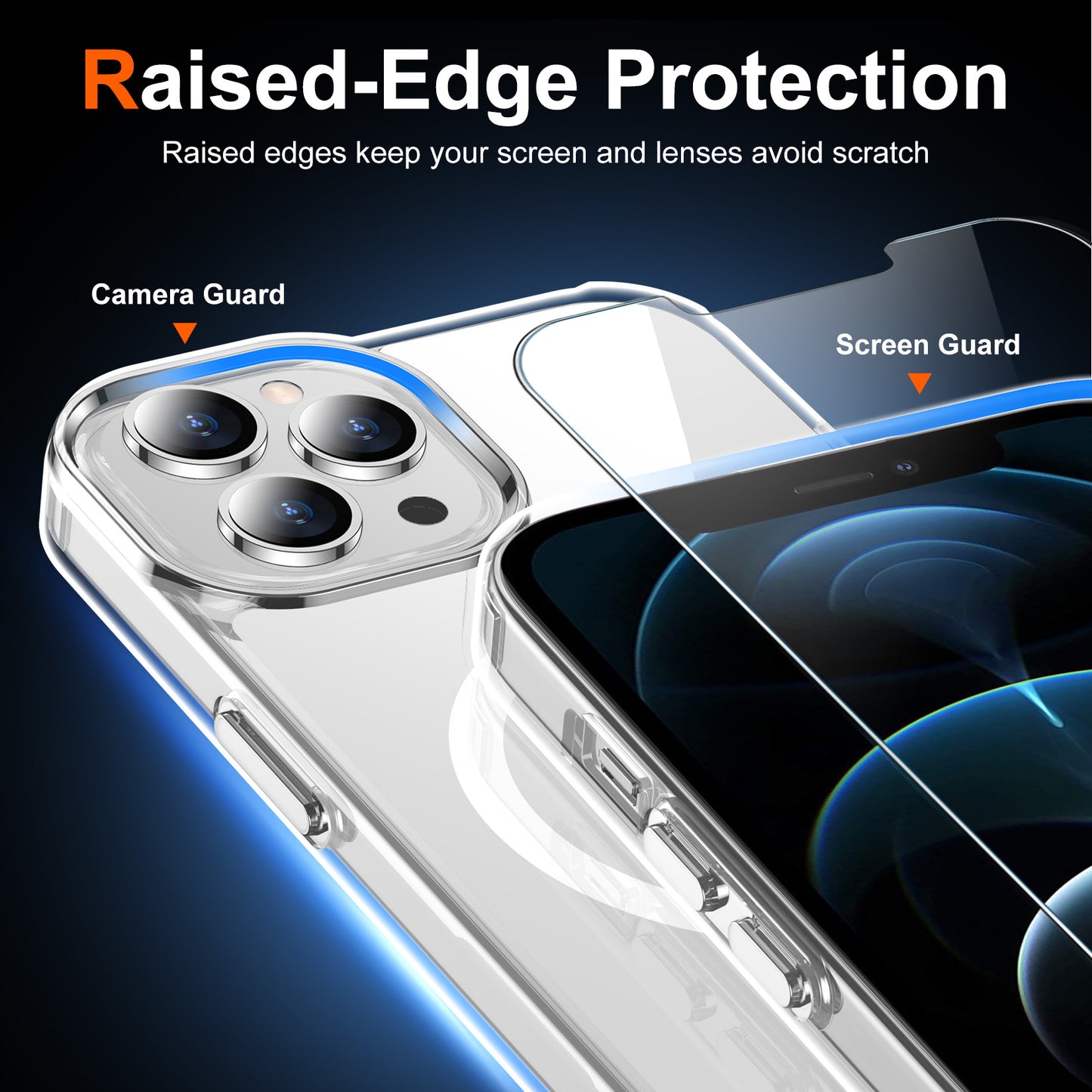 Temdan for iPhone 12& iPhone 12 Pro Case Clear with Screen Protector, Compatible with Magsafe, Anti-Yellowing, Military-Grade Protection, Shockproof Slim Magnetic Phone Case Cover, Transparent