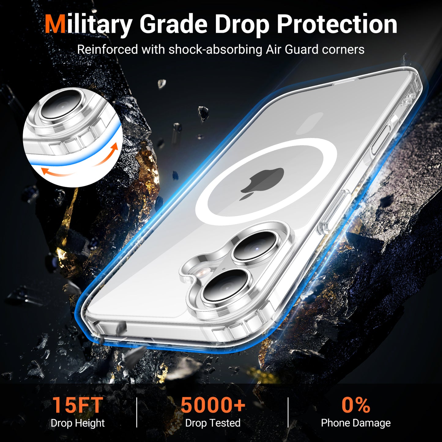 Temdan for iPhone 16 Case Clear, Compatible with Magsafe, Anti-Yellowing, Military-Grade Protection, Shockproof Slim Magnetic Phone Case Cover, Transparent