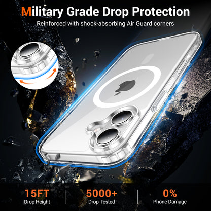 Temdan for iPhone 16 Plus Case Clear, Compatible with Magsafe, Anti-Yellowing, Military-Grade Protection, Shockproof Slim Magnetic Phone Case Cover, Transparent