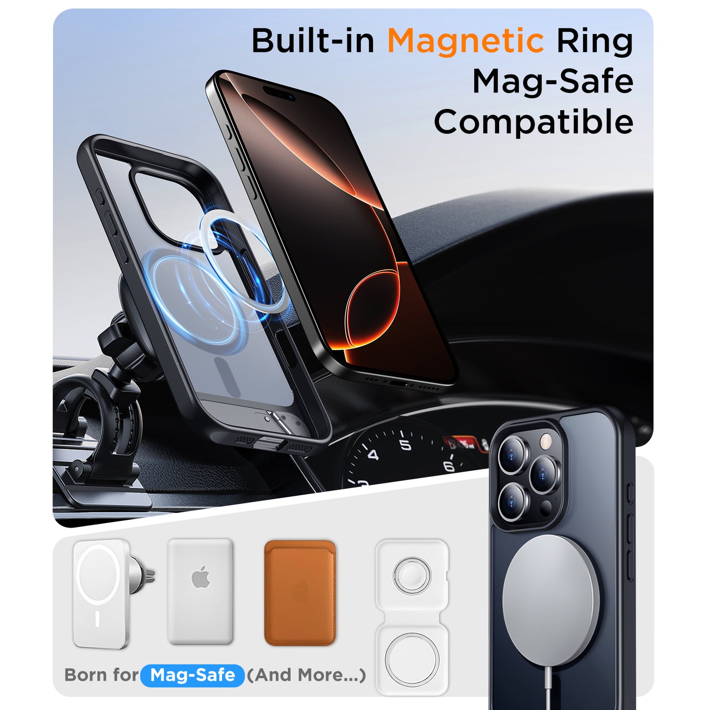 Temdan Magnetic Compatible with iPhone 16 Pro Max Case, [Built-in Invisible Kickstand][Compatible with MagSafe] [Military Grade Shockproof] Slim Translucent Matte Phone Case for iPhone 16 Pro Max 6.9"