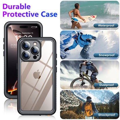 Temdan Compatible with iPhone 16 Pro Max Case Waterproof, Built-in Screen & Camera Protector IP68 Underwater Full Body 16FT Military Dropproof Shockproof Phone Case 6.9"-Black/Clear