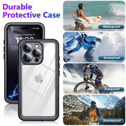 Temdan Compatible with iPhone 16 Pro Case Waterproof, Built-in Screen & Camera Protector IP68 Underwater Full Body 16FT Military Dropproof Shockproof Phone Case 6.3"-Black/Clear