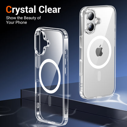 Temdan for iPhone 16 Case Clear, Compatible with Magsafe, Anti-Yellowing, Military-Grade Protection, Shockproof Slim Magnetic Phone Case Cover, Transparent