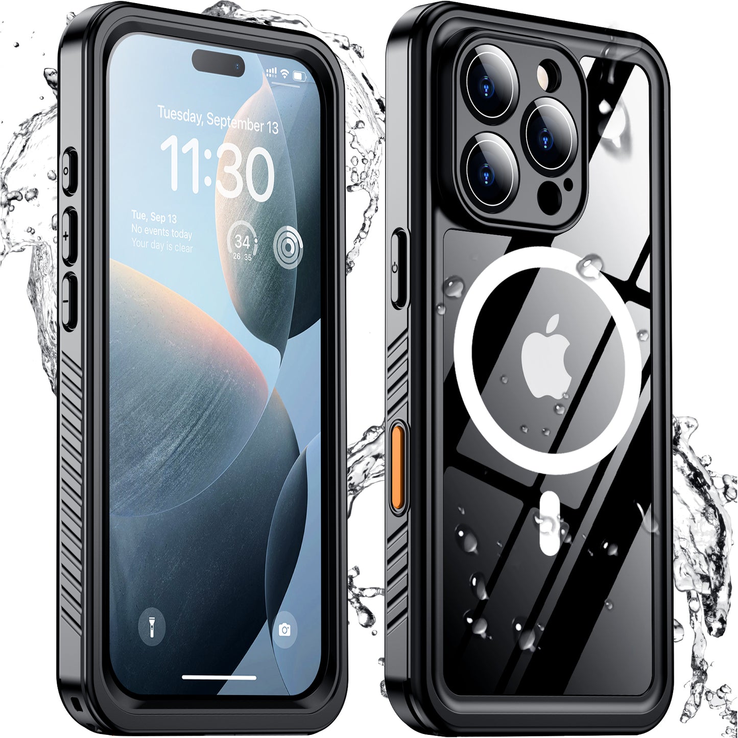 Temdan Magnetic for iPhone 16 Pro Case Waterproof,Built-in Screen Protector[IP68 Underwater][12FT Military Dropproof][Compatible with MagSafe] Full Body Shockproof for Phone Case 6.3'' - Black