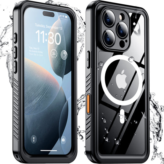 Temdan Magnetic for iPhone 16 Pro Case Waterproof,Built-in Screen Protector[IP68 Underwater][12FT Military Dropproof][Compatible with MagSafe] Full Body Shockproof for Phone Case 6.3'' - Black