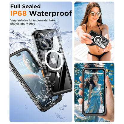 Temdan Magnetic for iPhone 16 Pro Case Waterproof,Built-in Screen Protector[IP68 Underwater][12FT Military Dropproof][Compatible with MagSafe] Full Body Shockproof for Phone Case 6.3'' - Black